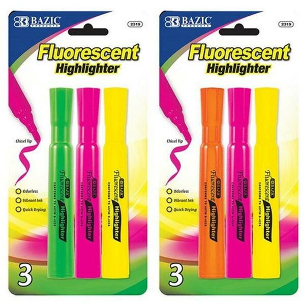 Bazic Products Bazic Desk Style Fluorescent Highlighters 3/Pack Pack of 24 2319
